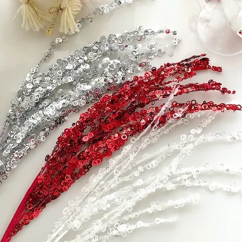 Sparkly Sequin Branches Decorative Stems Plastic Glitter Firework Sticks Christmas Tree Filler Wedding Party DIY Floral Arrangement