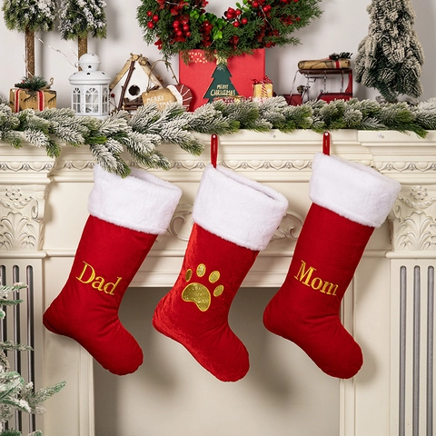 Calza Di Natale In Velluto Con Ricamo Lettera Iniziale Glitterata Oro Decorazione Da Appendere