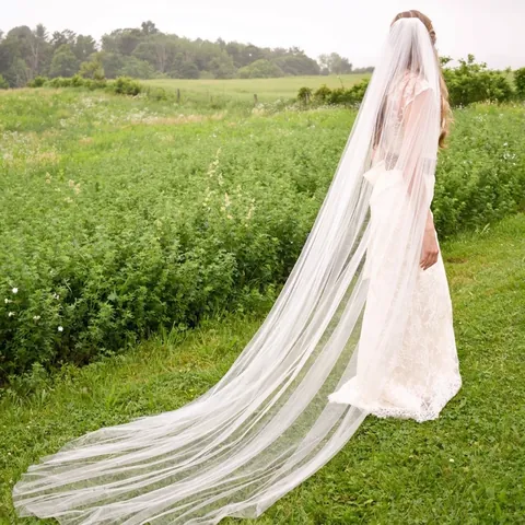 Elegant Bridal Wedding Veil Single Layer Cathedral Length Soft Mesh With Metal Comb Plain Photography Accessories
