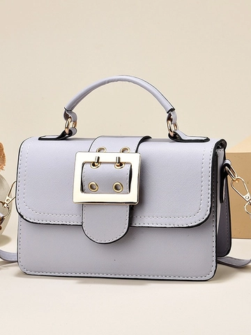 Women PU Leather Crossbody Bag Retro Small Square Handbag With Gold Buckle Contrast Stitching Fashion Shoulder Purse