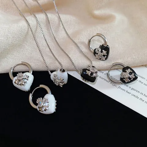 Collana Cuore Croce E Orecchini A Cerchio Acciaio Inossidabile Zircone Smalto Stile Gotico Barocco Per Donne