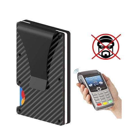 Minimalist RFID Blocking Card Holder Carbon Fiber Stainless Steel Slim Wallet With Metal Money Clip For Men Women