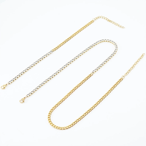 Gioielli Giunzione Acciaio Inossidabile Placcato Oro 18K Metà Maglia Cubana Metà Catena Tennis Zirconia Moda Per Donne