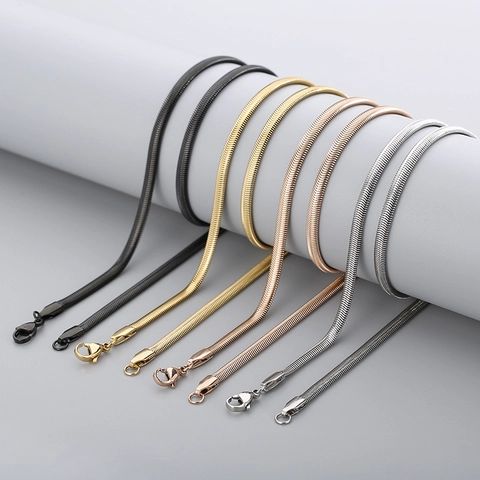 Stainless Steel Snake Bone Chain Necklace Minimalist Flat Herringbone Choker Fashion Jewelry For Women Men