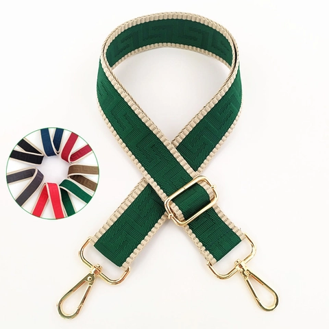 Adjustable Wide Bag Strap Replacement Polyester Webbing Geometric Maze Pattern Shoulder Belt With Metal Buckle