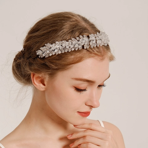 Cerchietto Sposa Fatto A Mano Cristallo Acrilico Design Foglia Fiore Copricapo Matrimonio Vintage Accessori Capelli Festa