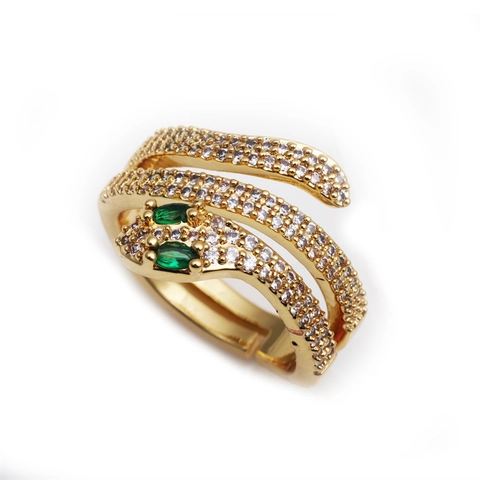 Serpent Snake Ring Copper Zircon Colorful Enamel Drip Oil Adjustable Open Ring Fashion Jewelry For Women