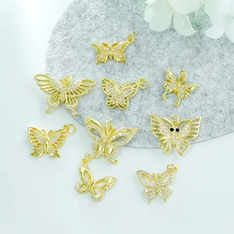 Butterfly Charms Pendants For DIY Jewelry Accessories 18K Gold Plated Copper Cubic Zirconia Sweet Elegant Necklace