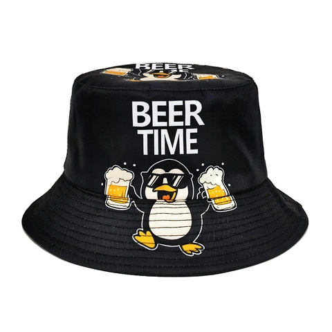 Chapeau Bob Rigolo Imprimé Pingouin Bière Polyester Protection Solaire Été Extérieur Casquette Soleil Unisexe