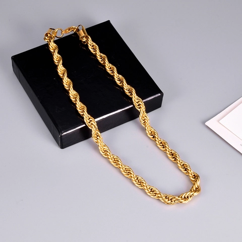Chunky Rope Chain Necklace 316L Stainless Steel Gold Plated Hip Hop Minimalist Vintage Style Jewelry For Women