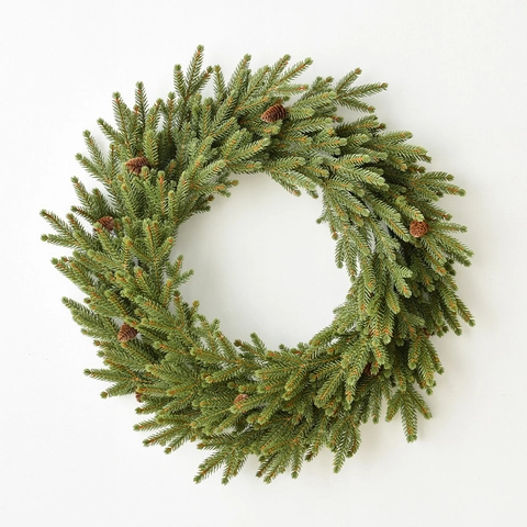Corona De Navidad Guirnalda Agujas De Pino Artificial Con Piñas Adornos Rojo Oro Decoración Puerta Entrada Estilo Europeo