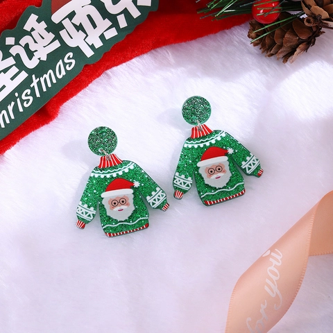 Orecchini In Acrilico Maglione Natalizio Con Glitter Renna Babbo Natale Pupazzo Di Neve Gioielli Per Festa Natale