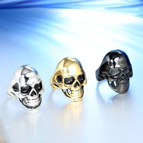 Skull Ring Stainless Steel Punk Gothic Ghost Head Polished Biker Jewelry For Men Women
