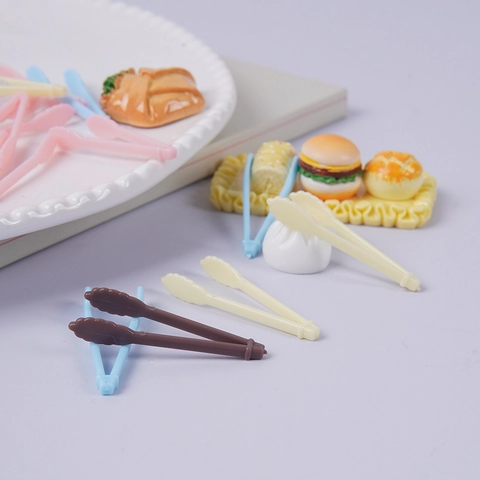Miniature Food Tongs Plastic Tweezers Dollhouse Kitchen Accessories DIY Craft Tools Simulation Toy Colorful Macaron Style