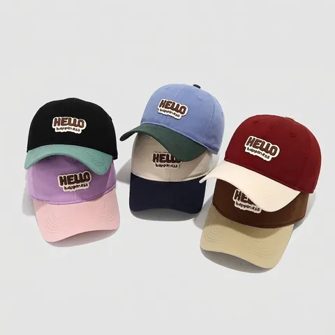 Kids Cotton Baseball Cap Color Block Patch Embroidery Hip-hop Sun Hat Adjustable For Boys Girls