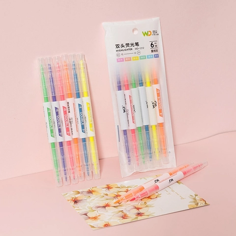 Surligneurs À Double Extrémité Plastique Pointes Biseautées Rondes Marqueurs Fluorescents Pour Étudiants Bureau Prise De Notes Séchage Rapide