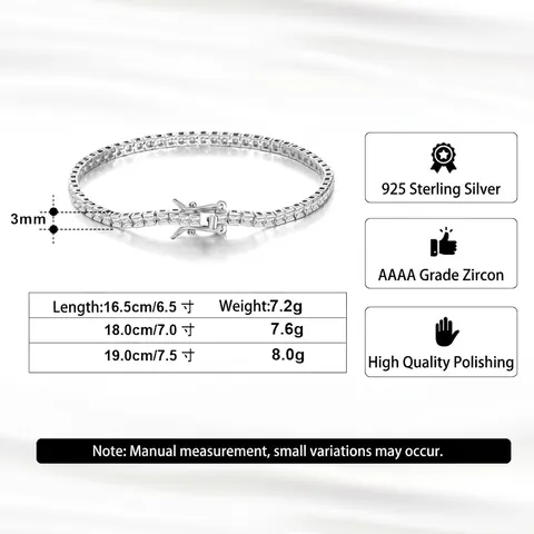 Bracciale Tennis in Argento Sterling 925 per Donna Lusso Zirconia Quadrata Catena Hip Hop Placcato Oro Bianco Gioielli Regalo
