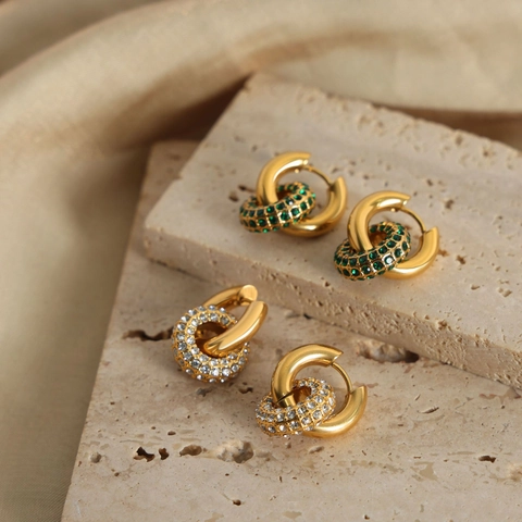 Orecchini a Cerchio in Acciaio Inossidabile con Strass Colorati da Donna Stile INS Placcato Oro Pendente Geometrico Rimovibile