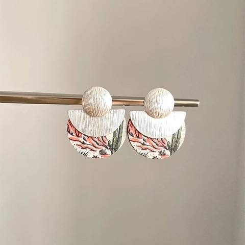 Bohemian Geometric Drop Earrings With 925 Sterling Silver Earring Post Vintage Ethnic Desert Cactus Leopard Pattern Art