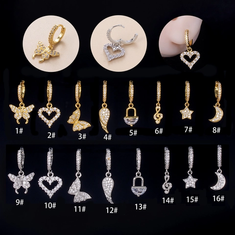 Helix Piercing Ohrring Kupfer Zirkonia Stern Mond Herz Schmetterling Flügel Anhänger Einzelner Creolen Damen