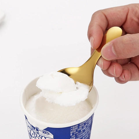 Round Dessert Spoon 304 Stainless Steel Short Handle Ice Cream Coffee Spoon Mirror Polished Colorful Tea Mini Spoon