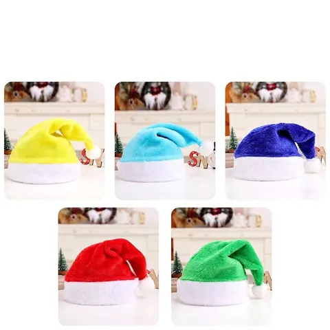LED Light Up Christmas Santa Hat For Adults Kids Soft Plush Warm White Colorful Light Holiday Party Costume Accessories