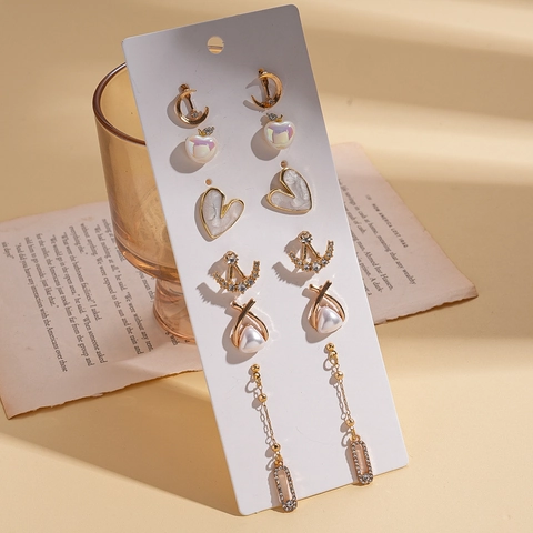 Pendientes De Botón Geométricos Con Pedrería Y Poste De Plata De Ley 925 Chapado En Oro Perla Artificial De Imitación Corazón Estrella Luna Para Mujer Elegancia