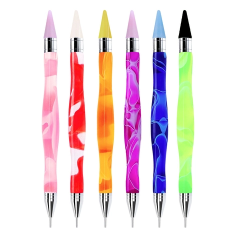 Nail Art Rhinestone Picker Dotting Pen Dual Ended Acrylic Marble Handle Self Adhesive Wax Tip Stainless Steel Needle Tool