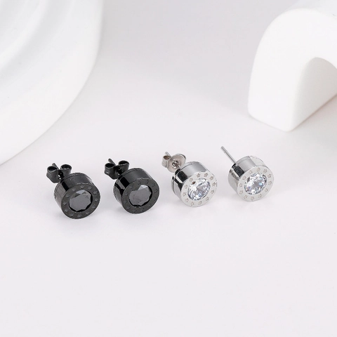 Round Stud Earrings Stainless Steel Cubic Zirconia Star Engraved Punk Hip Hop Style Jewelry For Men And Women Cool Decor