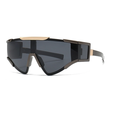Oversized One-Piece Futuristic Shield Sunglasses For Women Men UV400 Protection Cyberpunk Sporty Sun Glasses With Metal Decor