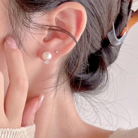 Artificial Pearl Zircon Stud Earrings With 925 Sterling Silver Earring Post Elegant Minimalist Korean Style Jewelry For Women