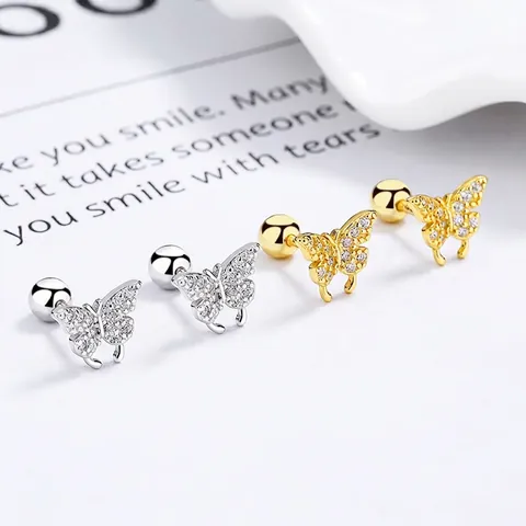 925 Sterlingsilber Schmetterling Ohrstecker Für Damen Glänzende Strass Eingelegt Schraubverschluss Minimalistischer Piercing Schmuck