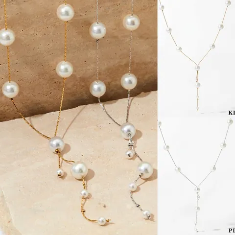 Y-Shaped Artificial Pearl Necklace Stainless Steel Long Tassel Elegant Fashion Jewelry For Women Simple Chic Commuting Style Accessory