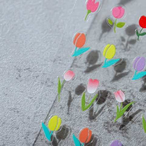 Tulip Nail Art Stickers Ultra Thin 5D Embossed Relief Design Colorful Flower Self Adhesive Decals For Women DIY Manicure