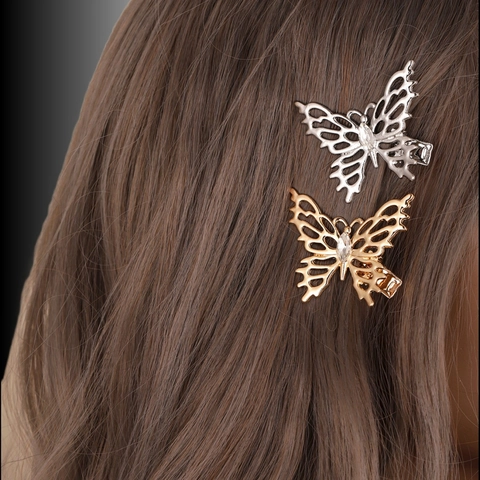 Schmetterling Haarclip Hohllegierung Strass Entenschnabel Haarnadel Französisch Süß Retro Haarstyling Zubehör Für Frauen