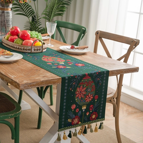 Chinesischer Stil Festlicher Roter Tischläufer Mit Quasten Neujahrsdekoration Polyester Jacquard Esstischläufer Für Heimparty