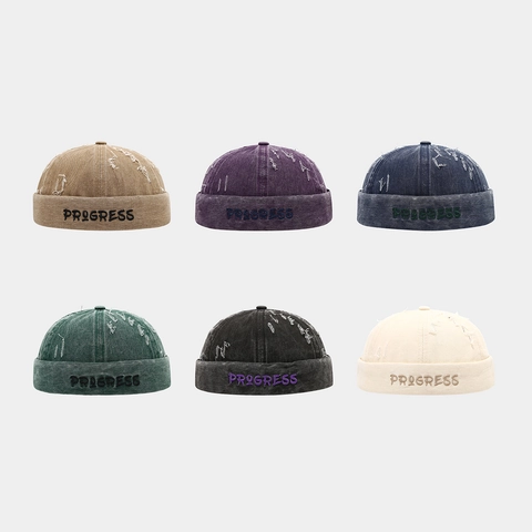 Berretto Docker Senza Visiera Cotone Lavato Design Strappato Ricamo Lettere Retro Streetwear Unisex Regolabile