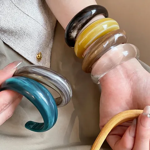 Acryl Open Manchet Armband Marmeren Patroon Geometrische Hars Bangle Vintage Minimalistische Sieraden