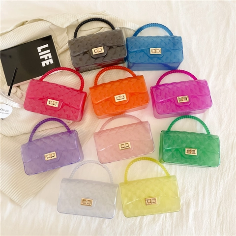 Women Transparent PVC Jelly Handbag Quilted Diamond Pattern Artificial Pearl Beaded Handle Golden Chain Strap Crossbody Mini Purse