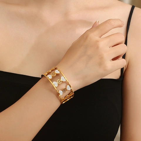 Bracciale Rigido Albero Della Vita Cuore In Acciaio Inossidabile Cavo Con Strass Bianchi Gioielli Da Donna
