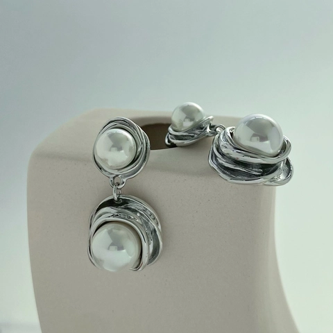 Elegante Druppeloorbellen Roestvrij Staal Met Nep Kunstparels Minimalistisch Spiraal Omwikkeld Vogelnest Ontwerp Voor Dames