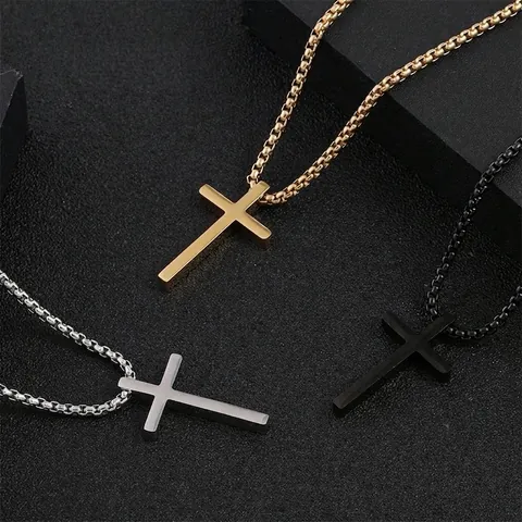 Collana Con Pendente A Croce Classica Acciaio Inossidabile Minimalista Hip Hop Catena Box Gioielli Per Uomo Donna
