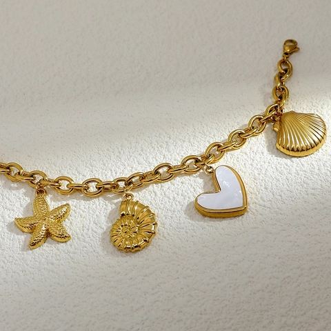 Oceaan Schelp Zeester Hart Charm Armband 18K Verguld Roestvrij Staal Grove Schakelketting Voor Dames Zomer Strand