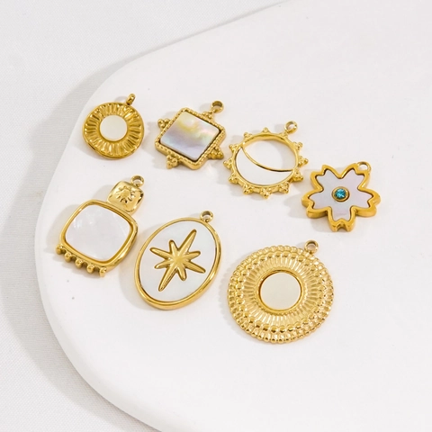 Dijes De Acero Inoxidable Chapado En Oro De 14K Nácar Blanco Colgantes Para Hacer Joyas DIY Estilo Geométrico