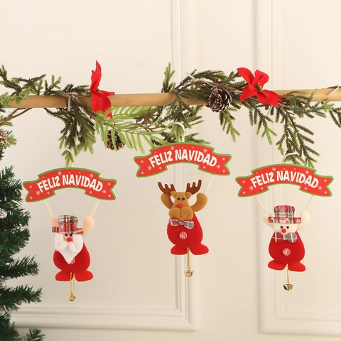 Weihnachtsanhänger Plüsch Weihnachtsmann Rentier Schneemann Mit Metallglocke Feiertagsbaumschmuck Feliz Navidad Banner