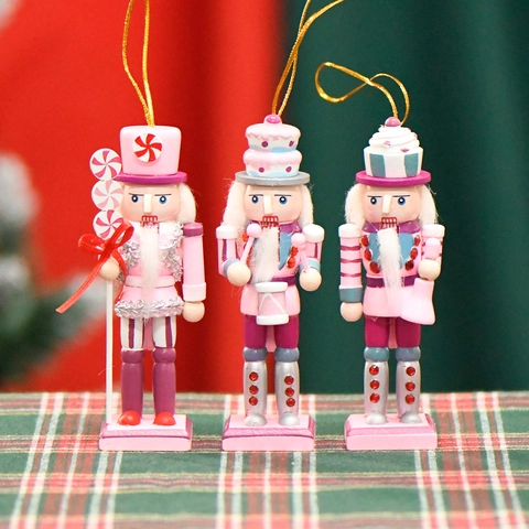Schiaccianoci Soldato Ornamenti Natalizi Legno Tema Torta Caramelle Rosa Decorazioni Per Albero Di Festa Figurine Appese