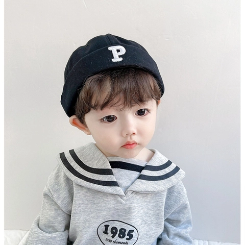 Kids Docker Hat Brimless Cap Cotton Embroidered Letter P Adjustable Retro Casual Fashion Headwear For Boys Girls