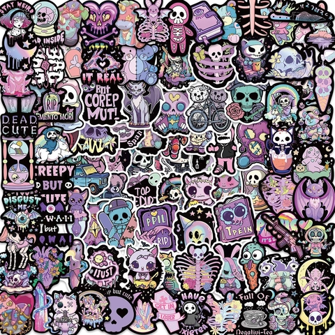 Pastel Goth Stickers Waterproof PVC Decals For Laptop Suitcase Guitar Decoration Creepy Cute Dark Gothic Skull Cartoon Art DIY