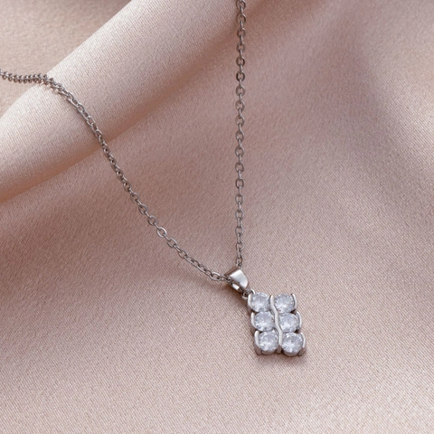 Collana Con Pendente A Barra Geometrica In Zircone Scintillante Acciaio Inossidabile Gioielli Minimalisti Per Donna