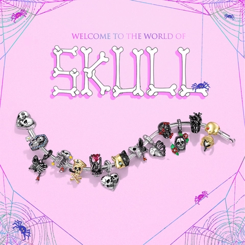 925 Sterling Silver Skull Charm Beads For Bracelet Gothic Punk Halloween Skeleton Heart Pendant DIY Jewelry Making Finding